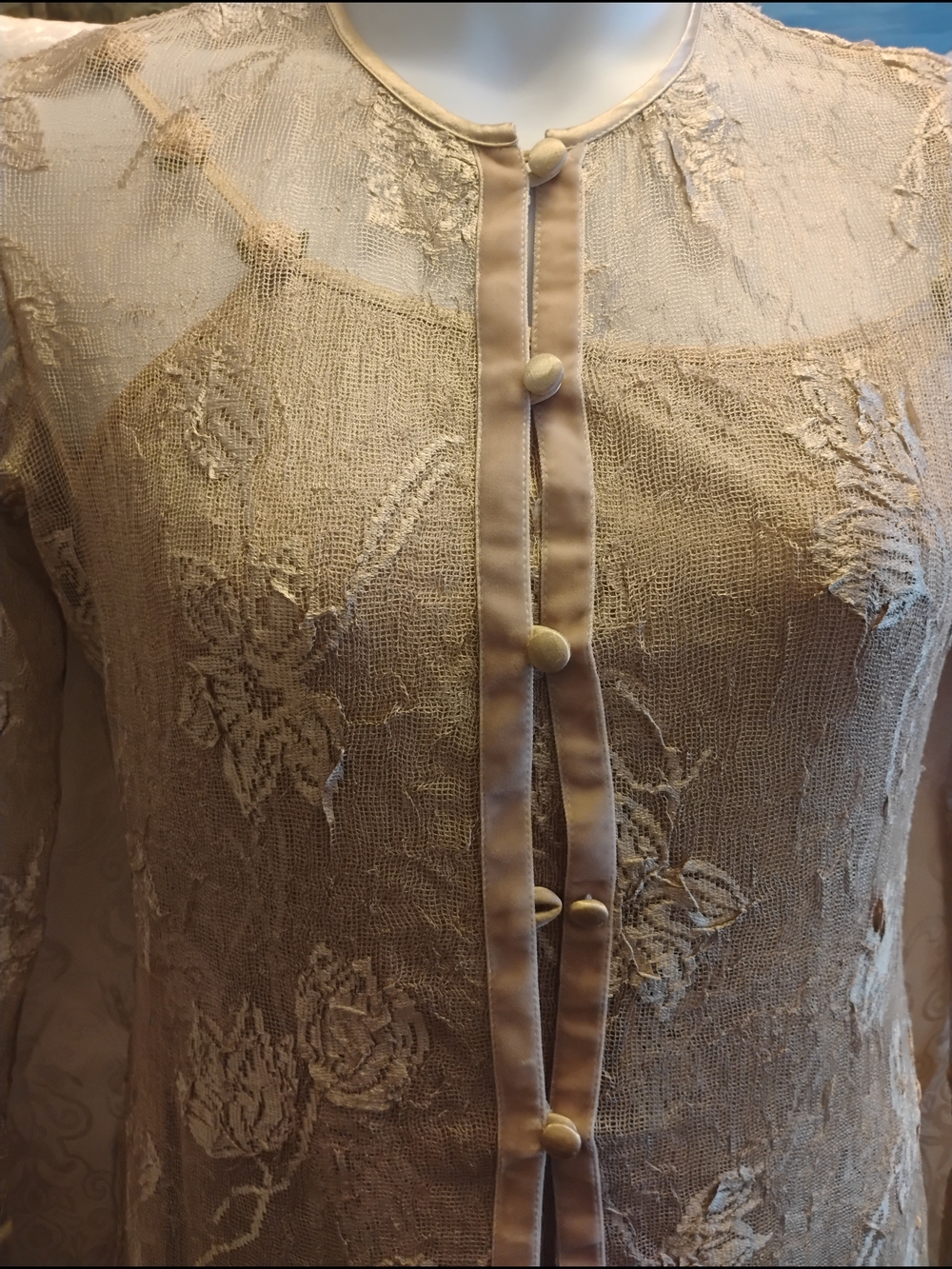 2 Pieces Gold Lace Top Long Sleeve, Gold Dress. Gorgeous Sz S
